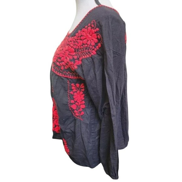 Mexico Embroidered Top Size Medium Black Hippie Boho - Picture 5 of 6